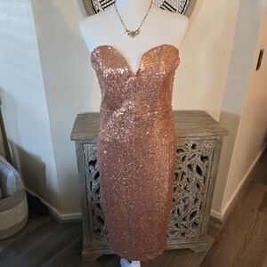 Glamorous Strapless Sequin Dress in Rose Gold